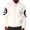 Vintage 8 Ball Men's White Bomber Leather Jacket