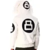 Vintage 8 Ball Men's White Fur Hooded Bomber Leather Jacket