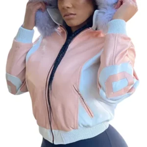 8 Ball Dusty Pink Fox Fur Trim Hood Jacket