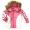 Vintage Eight Ball Women's Pink and White Bomber Fur Hood Polyester Jacket