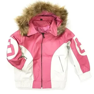 8 Ball Pink Shearling Bomber Fur Hooded Jacket