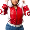 Vintage Eight Ball Women's Red and White Leather Jacket