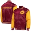 Washington Commanders Enforcer MaroonYellow Satin Varsity Jacket 3