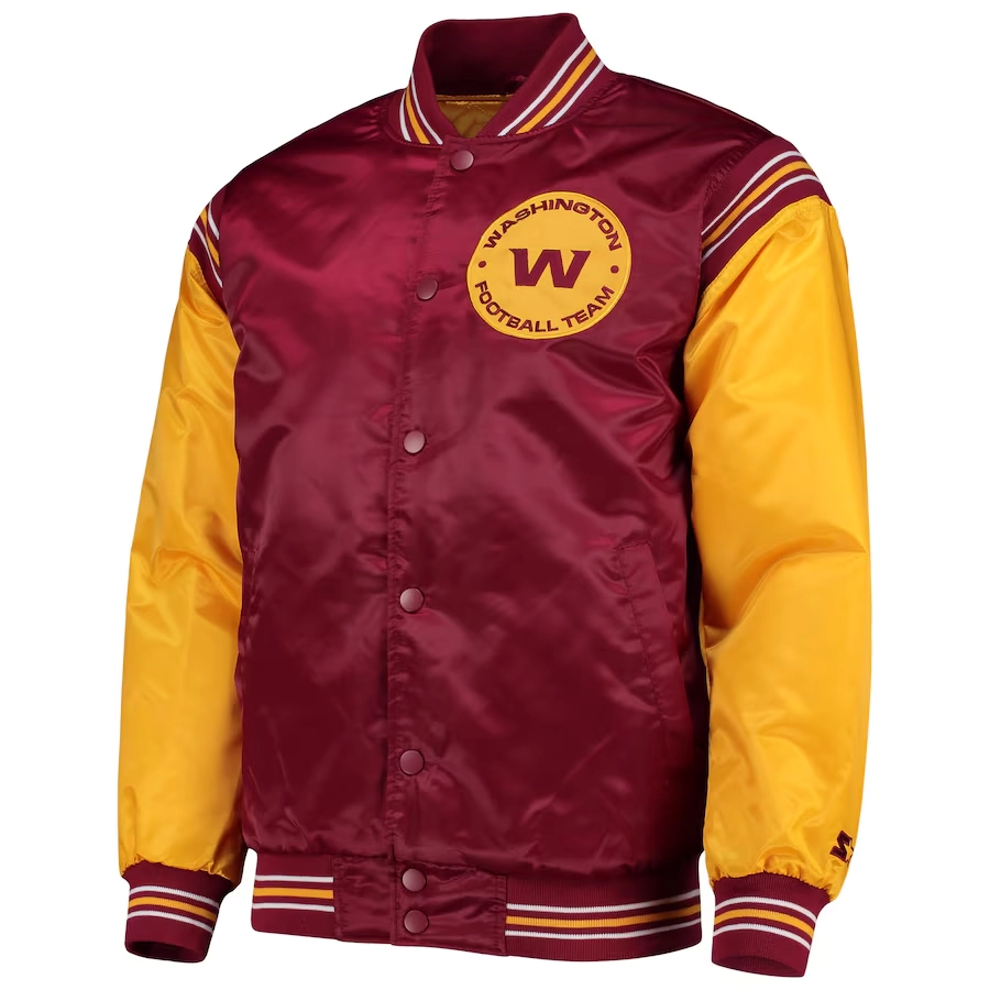 Washington Commanders Enforcer MaroonYellow Satin Varsity Jacket