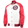 Washington Nationals Clean-Up Hitter White & Red Full-Snap Satin Varsity Jacket