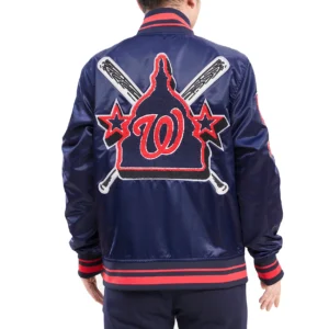 Washington Nationals Mashup Logo Navy Satin Varsity Jacket 1