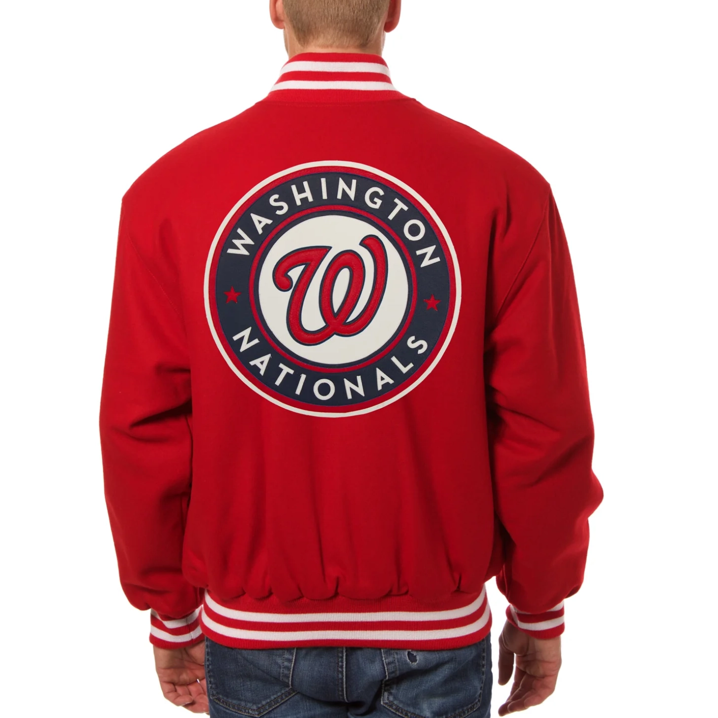 Washington Nationals One Color Handcrafted Logo Red Wool Varsity Jacket 1
