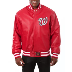 Washington Nationals Red Full Leather Varsity Jacket