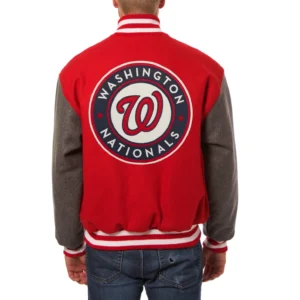 Washington Nationals Two Tone Handcrafted Logo Wool Varsity Jacket – RedGray 1