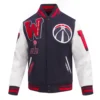 Washington Wizards Mashup Wool and Leather Varsity Navy Blue and White Jacket
