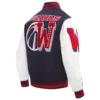 Washington Wizards Mashup Wool and Leather Varsity Navy Blue and White Jacket 2