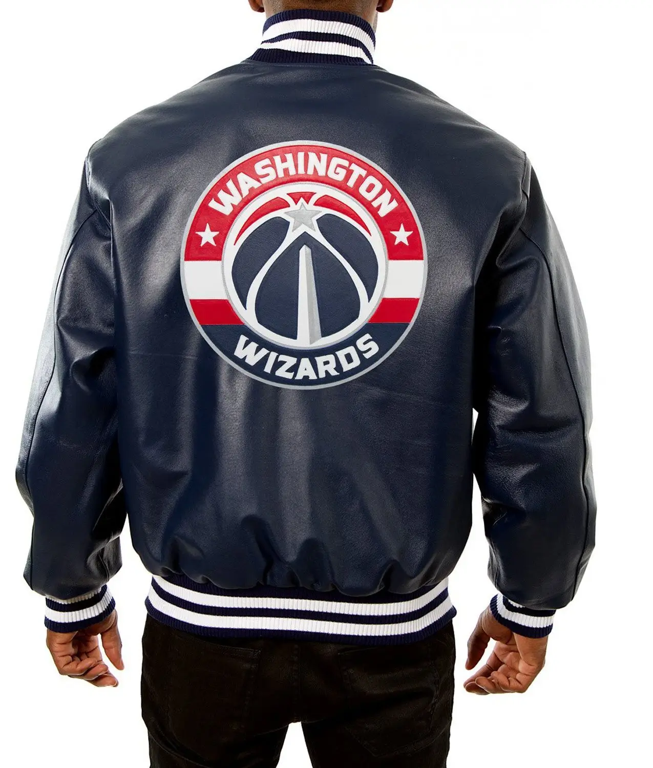 Washington Wizards Navy Blue Leather Jacket 1