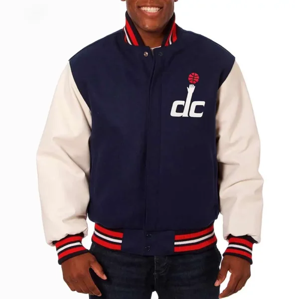 Washington Wizards Two Tone Navy Blue Varsity Jacket