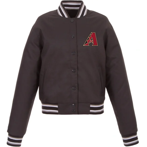 Women’s Arizona Diamondbacks One Color Poly Twill Full-Snap Charcoal Varsity Jacket