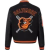 Women’s Baltimore Orioles Mashup Black Wool & Leather Varsity jacket 1