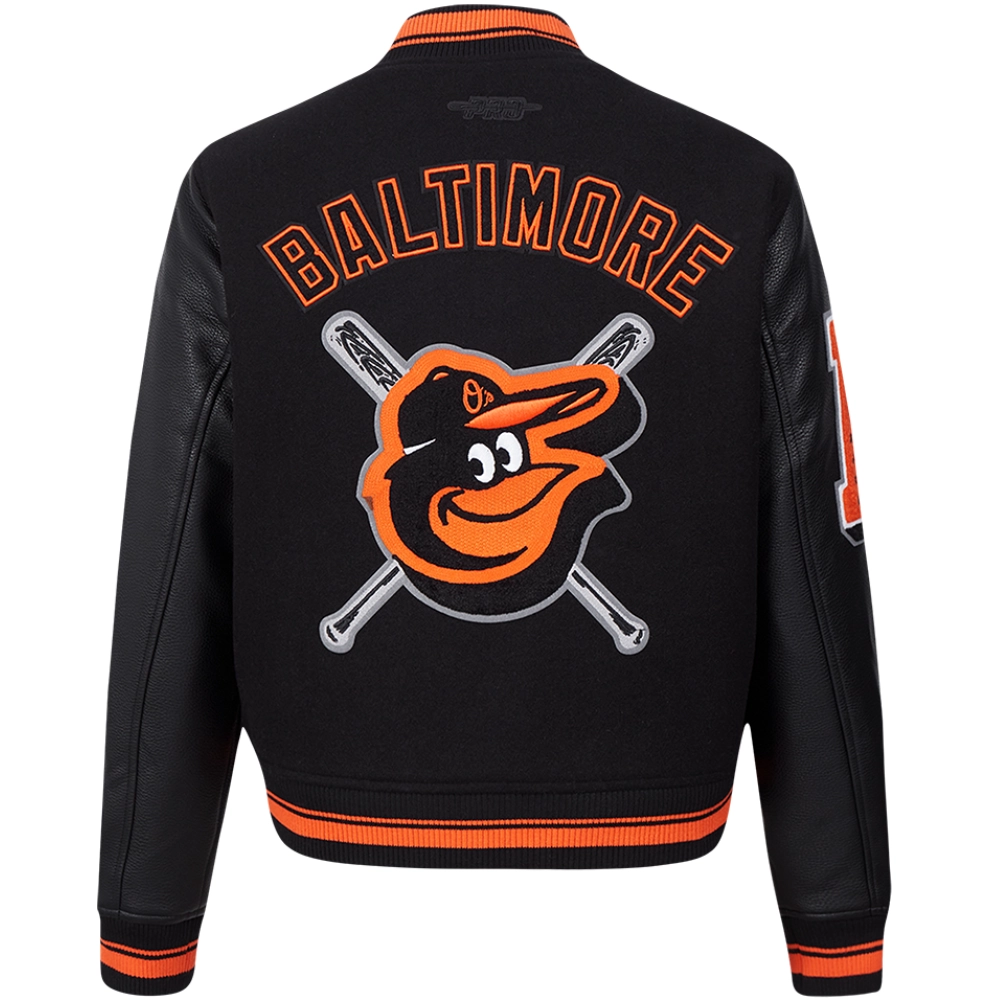 Women’s Baltimore Orioles Mashup Black Wool & Leather Varsity jacket 1