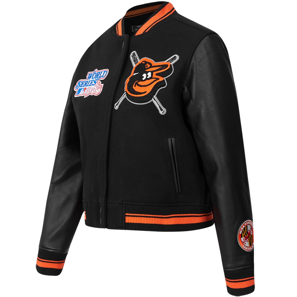 Women’s Baltimore Orioles Mashup Black Wool & Leather Varsity jacket 2