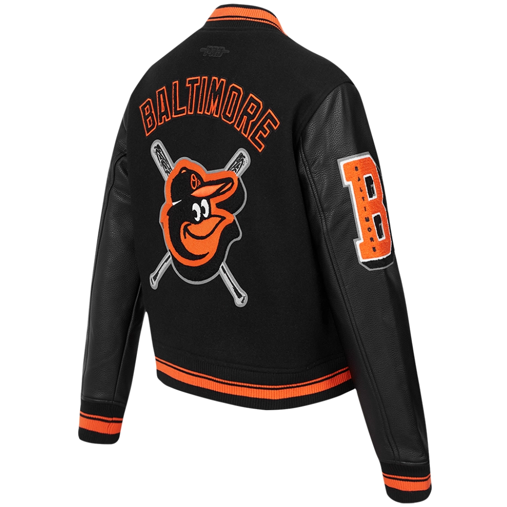 Women’s Baltimore Orioles Mashup Black Wool & Leather Varsity jacket 3
