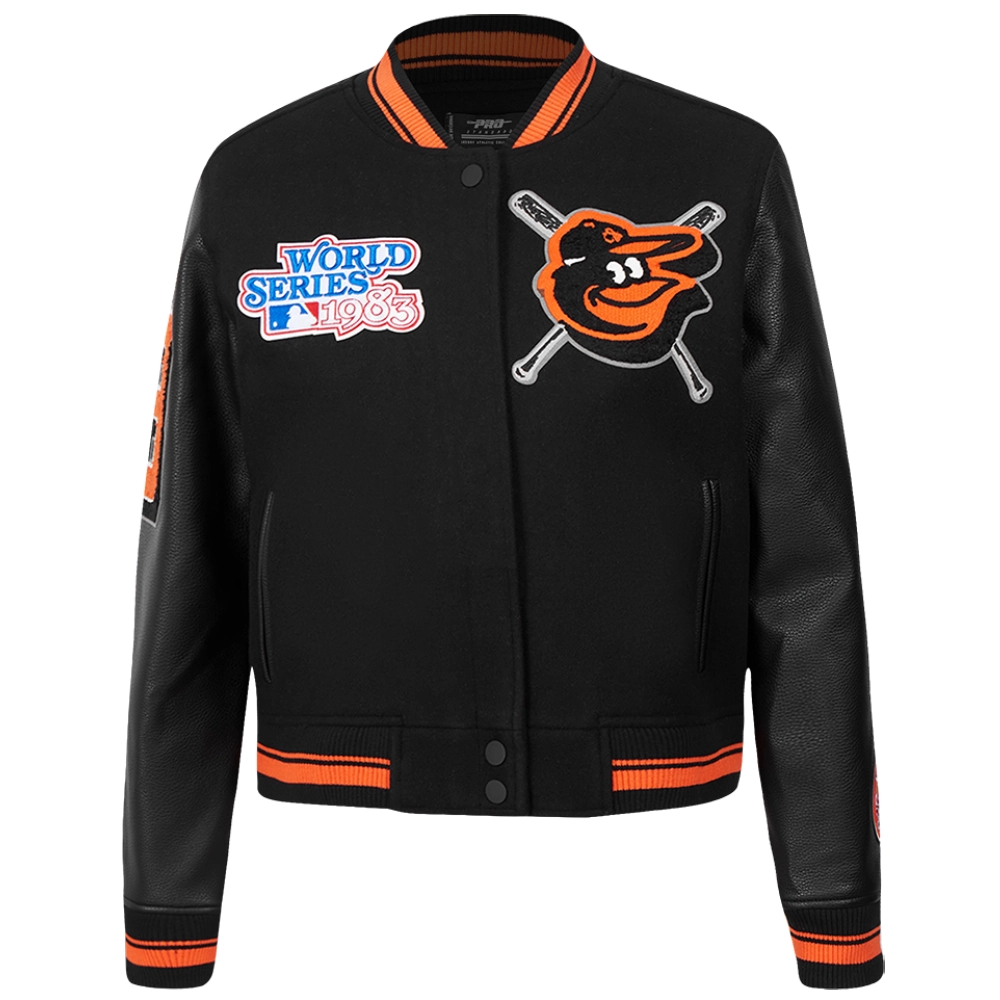 Women’s Baltimore Orioles Mashup Black Wool & Leather Varsity jacket