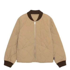 Women's Classic 8 Ball Stussy Light Brown Quilted Liner Nylon Jacket