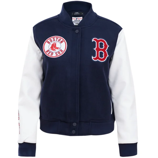 Women’s Classic Boston Red Sox Team Players Wool & Leather Varsity Jacket