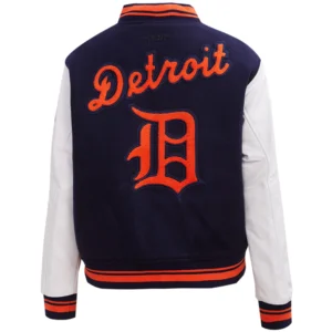 Women’s Detroit Tigers Retro Classic Wool & Leather Varsity Jacket Navy & White 1