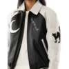Women's Eight Ball Lucky Stadium Black and White Leather Jacket