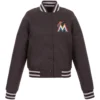Women’s Miami Marlins One Color Women’s Poly-Twill Full Snap Polyester Varsity Jacket