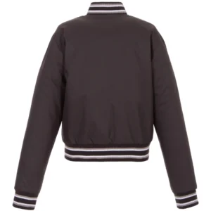 Women’s One Color Toronto Blue Jays Full-Snap Embroidered Logo Charcoal Varsity Jacket 1 - Copy