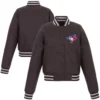 Women’s One Color Toronto Blue Jays Full-Snap Embroidered Logo Charcoal Varsity Jacket 2 - Copy
