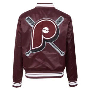 Women’s Philadelphia Phillies Mashup Full-Snap Wine and White Varsity Jacket