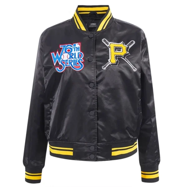 Women's Pittsburgh Pirates Mashup Full-Snap Black Varsity Satin Jacket