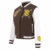 Women’s San Diego Padres Mashup Brown Wool Varsity Jacket with Leather Sleeves