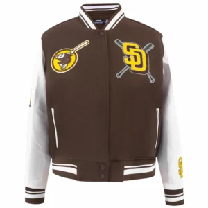 Women’s San Diego Padres Mashup Brown and White Wool Varsity Jacket
