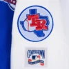 Women's Texas Rangers Retro Blue Varsity Jacket with Leather Sleeves