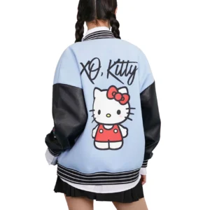 XO Hello Kitty The Weeknd Xo Jackets Sky Blue and Black Varsity Jacket 1