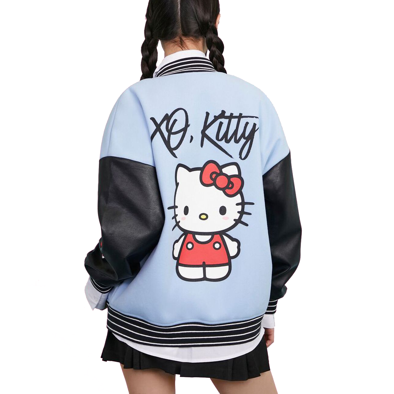 XO Hello Kitty The Weeknd Xo Jackets Sky Blue and Black Varsity Jacket 1
