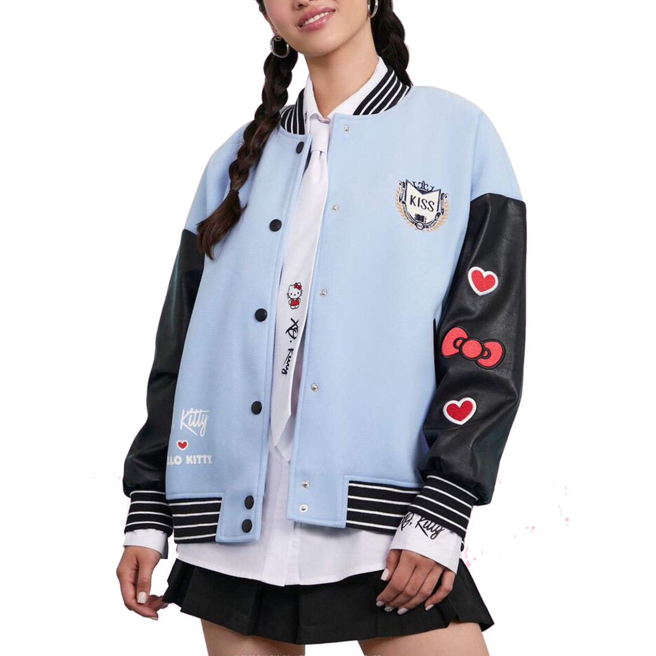 XO Hello Kitty The Weeknd Xo Jackets Sky Blue and Black Varsity Jacket