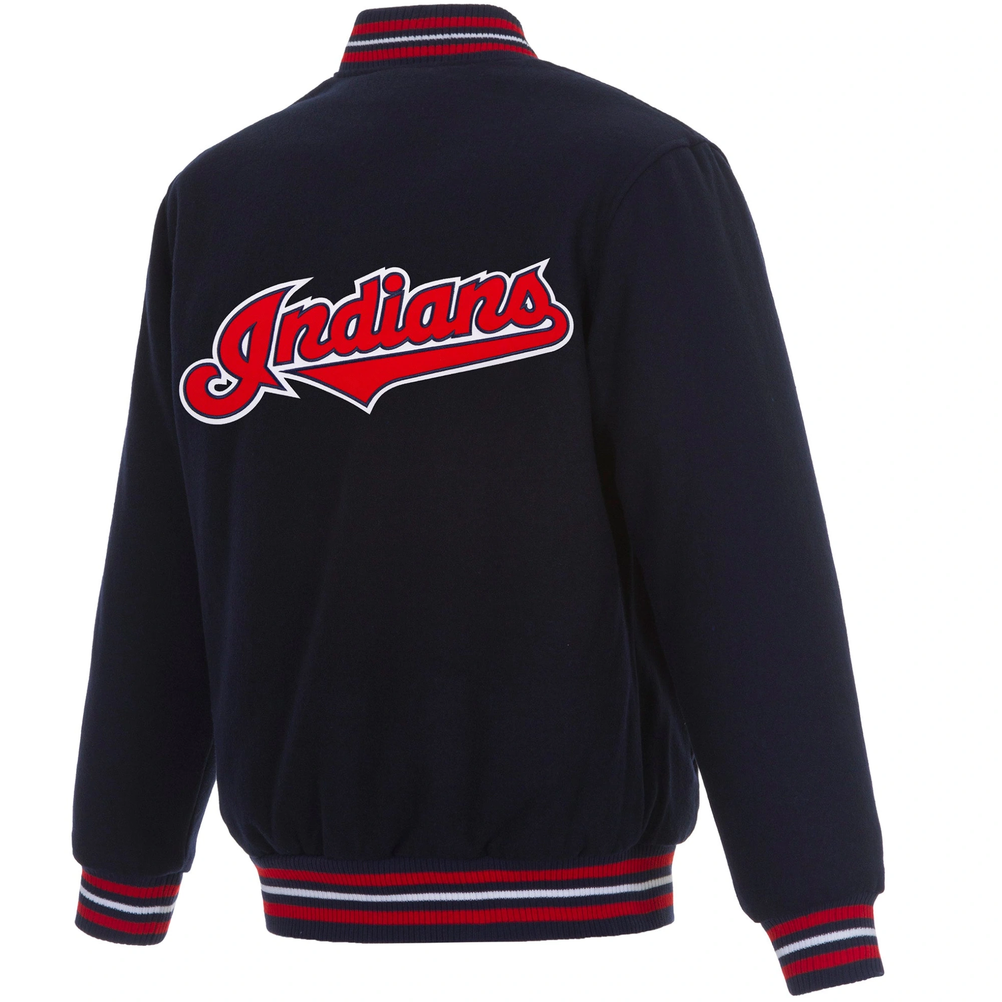 leveland Indians One Color Classic Rib Knitted Wool Varsity Navy Jacket 1