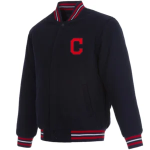 leveland Indians One Color Classic Rib Knitted Wool Varsity Navy Jacket