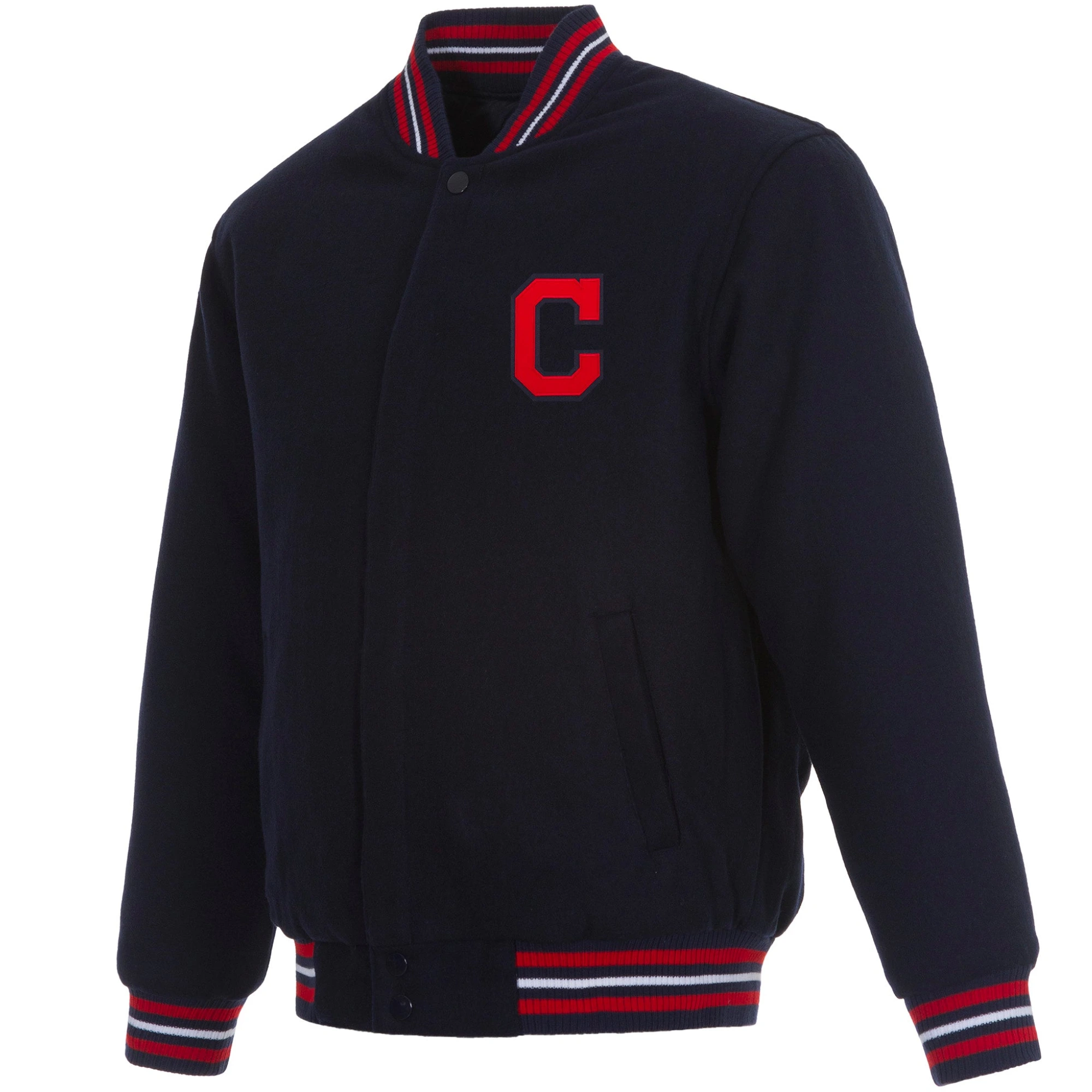 leveland Indians One Color Classic Rib Knitted Wool Varsity Navy Jacket